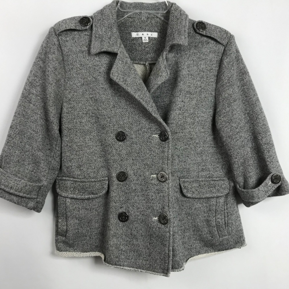Cabi Cropped Jacket Womens Sz Small Heather Gray Fleece Double Breasted nautical
